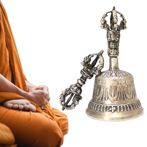 Meditation Hand Bell - Tibetan Buddhist Meditation Bell - Handmade Dharma Bell, Prayer & Meditation Hand Bell with Dorje Set | Tibetan Meditation Bell and Dorje for Reiki, Spiritual Clarity, Prayer