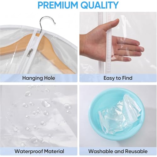 36” All Clear Garment Bags for Women Suit Bags - PEVA Waterproof Suit Cover with Zipper for,Hanging Clothes, Coats - Durable Dresser for Closet Storage, Dustproof & Moisture Resistant - 36”/12 Pack - size: 36" -12 Pack