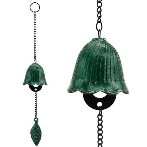 Japanese Leaf Wind Chimes, Small Wind Bell Pendent for Outside Hanging Cast Iron Wind Chime Ornament for Bless Garden Backyard Home Decor (Green) - color: Green
