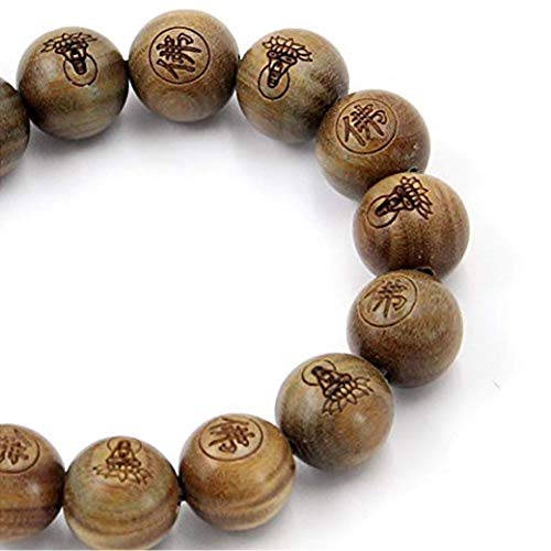 Tibetan Buddhist Green Sandalwood Beads 15mm,Scented Sandalwood Link Wrist Crafts Beads Bracelet,Fashion Gifts for Men Women