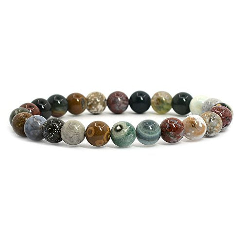 Justinstones Gem Semi Precious Gemstone 8mm Round Beads Stretch Bracelet 7 Inch Unisex - color: Ocean Jasper