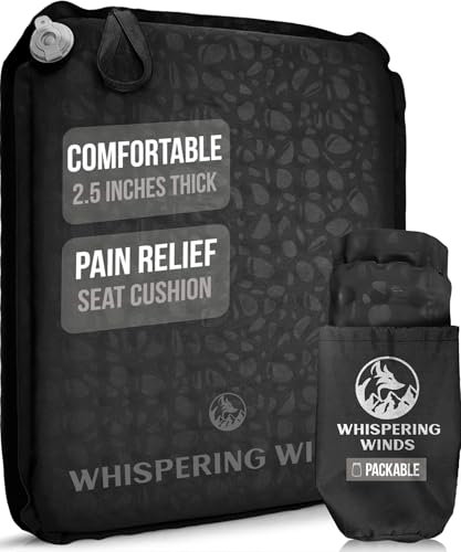 Whispering Winds Inflatable Seat Cushion - Comfortable Blow-up Foam Pad for Airplane, Travel, Stadium, Outdoors, Camping, Car & More - color: Black - 1pack, size: X-Large