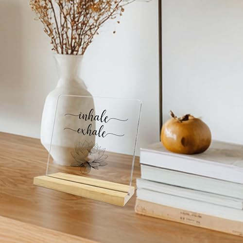Inspirational Gifts for Women Friend Coworker Yoga Lover,Inhale Exhale Lotus Flower Acrylic Desk Plaque, Meditation Gifts for Home Office Bedroom Yoga Spa Room