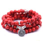 108 Mala Beads Bracelet Necklace - Gemstone Prayer Beads with Lotus Charm for Meditation & Yoga - style: Red Turquoise