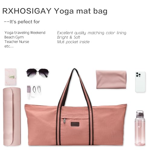 with Multi-Functional Storage Pockets Full-Zip Extra Large Yoga Mat Tote Bag Sports Gym Pilates Bag - color: Pink