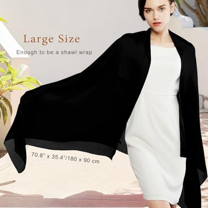 RIIQIICHY Women Shawls and Wraps for Evening Dresses Like Chiffon Silk Scarf Formal Silky Pashmina Shawls for Weddings - color: Black