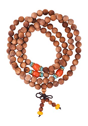 Mandala Crafts Natural Wood Mala Beads Necklace – Japa Mala Beads 108 Necklace – 108 Mala Beads Bracelet Mala Prayer Beads Necklace for Men Women Mala Meditation Beads