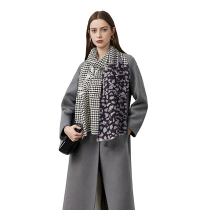 Cashmere-soft Mercerized wool Shawl Pashmina Lightweight Travel Wrap & Evening Scarf |Office |Wedding - color: Thousand Bird Check + Leopard Graphite Color
