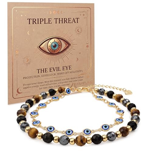 Farfume Crystal Bracelet Beaded Bracelets 4mm Natural Stone Beads Gemstone Handmade Jewelry Gift for Women - color: Evil Eye-Protection & Good Luck