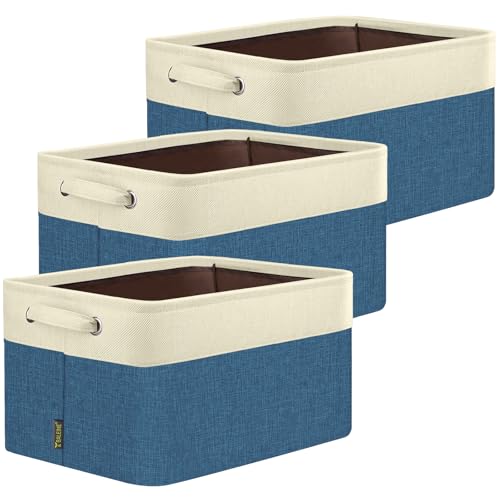 BALEINE 3 Pack Fabric Closet Storage Bins for Shelves, Linen Closet Organizers and Storage, Decorative Baskets for Organizing, Shelf, Clothes, Home, Office (Navy Blue, 14''x10''x8.5'') - color: Navy Blue, size: 3PCS/Medium-14x10x8.5