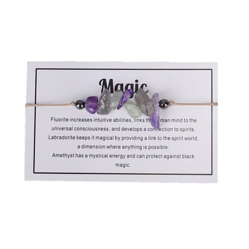 tenghong2021 Chakra Crystal Beaded Bracelet with Wish Card Adjustable Spiritual Anxiety Stone Beads Braide String Bracelet Yoga Meditation for Women Men Jewelry Birthday Gifts - style: Magic