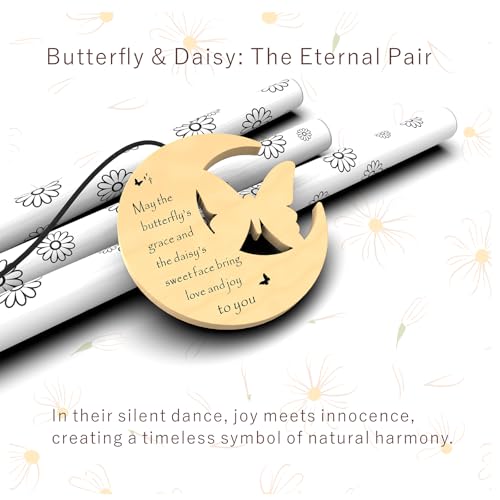 Modern Wind Chimes for Outside, 32" Daisy Print Wind Chime with Butterfly Pendant for Birthday, Mother's Day, Unique Gifts for Women, Garden Yard Patio Porch Home Hanging Decor(Whitestone)