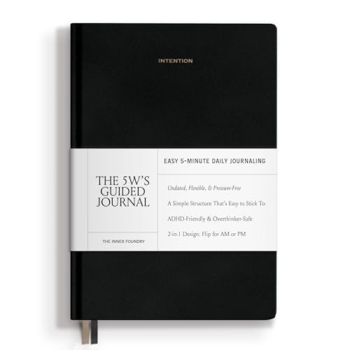 10-Minute Morning & Night Journal – Reversible AM/PM Guided Notebook for Mindfulness, Focus & Consistency – Undated Daily Journal in Black Vegan Leather | The 5W’s Guided Journal by The Inner Foundry - color: Black