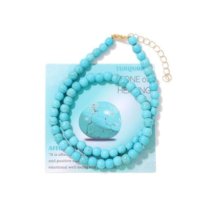 Healing Crystal Necklace for Women Men Colorful 6mm Natural Stone Beaded Choker Gemstone Necklaces with Card Handmade Reiki Spiritual Jewelry Gift - color: Turquoise