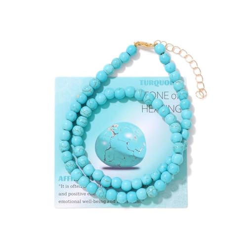 Healing Crystal Necklace for Women Men Colorful 6mm Natural Stone Beaded Choker Gemstone Necklaces with Card Handmade Reiki Spiritual Jewelry Gift - color: Turquoise