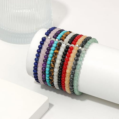 Raicegs 4 6 8MM Beaded Bracelets Healing Crystal Bracelet for Women Men Natural Stone Handmade Stretch Bracelet Reiki Spiritual Jewelry - color: Amethyst, size: 4mm