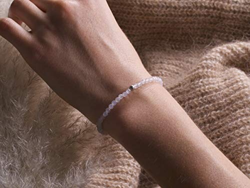 BERGERLIN Real natural stone bracelet - Tested and certified in Germany - Genuine bracelets with 925 Sterling silver pearl and faceted pearls - color: Chalcedony, size: Small