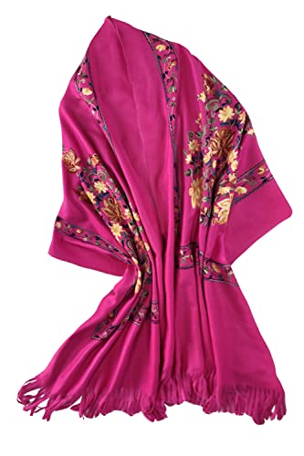 Urban CoCo Women's Embroidered Tassel Long Shawl Oversize Scarf Wraps for Women - color: #1-rose