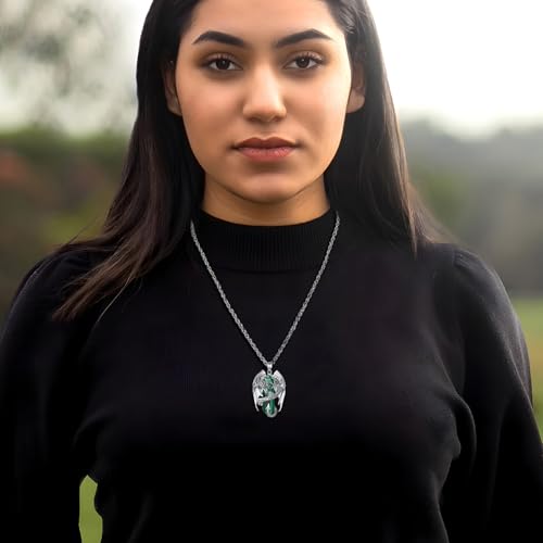 INFUSEU Unique Dragon Necklaces with Healing Crystal Stone for Men Women, Personalized Spiritual Gifts, 24 Inch Chain - color: Green Malachite