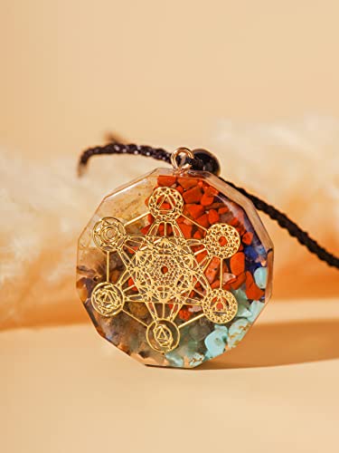 MINACHI Orgone Necklace, 7 Chakra Stone Orgonite Pendant for Spiritual Healing and Positive Energy Meditation - color: Metatron Cube