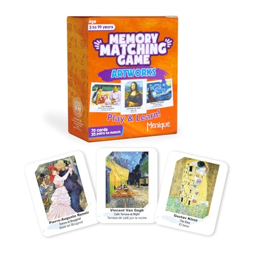 Menique Memory Matching Game – Famous Paintings for Adults & Kids – 70 Cards (35 Pairs) – Bilingual Art Game – Educational & Concentration Activity - style: Art