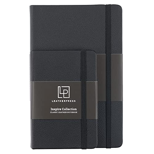 Classic Leather Notebook, Hardcover, Midnight Black, Pocket (3.8" x 5.7"), 240 Pages, Inspire Collection - color: Midnight Black, size: Pocket