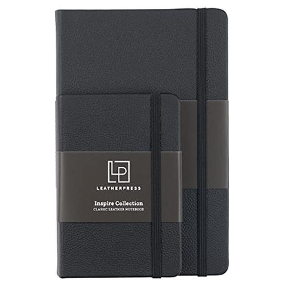 Classic Leather Notebook, Hardcover, Midnight Black, Pocket (3.8" x 5.7"), 240 Pages, Inspire Collection - color: Midnight Black, size: Pocket
