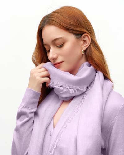KVSS Women's Fine Knit Shawl, 55% Cashmere 45% Mulberry Silk, X Gauge 120/2NM Yarn Lightweight Spring Summer Wrap Scarf - color: Primula