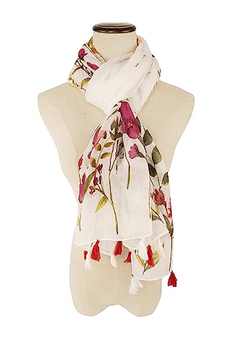 YOUR SMILE Large Boho Scarf for Women Lightweight Floral Printed Scarves Fall Winter Fashion Fringed Shawl wraps - color: 08 White/Pink Floral