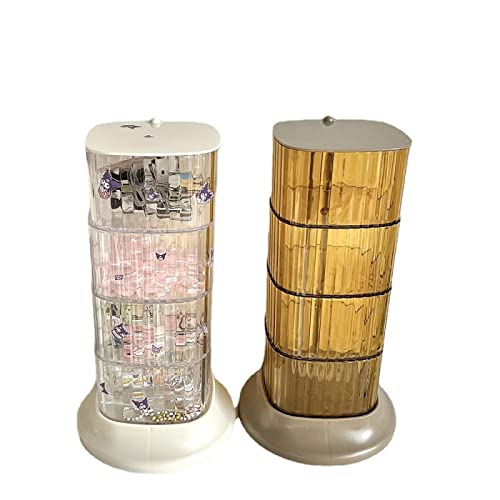 Storage Box: Table Storage Box, Rotatable Storage Box, Transparent Jewelry Box with Lid, Multi-Layer Shelf - color: Rotating Jewelry Storage Box With Four Layers (Tan)