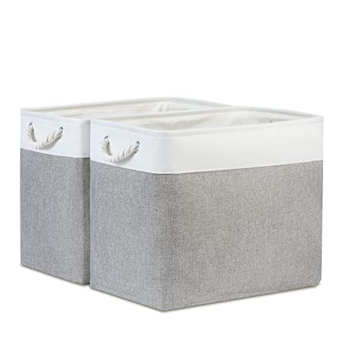 Bidtakay Large Storage Bins for Clothes Fabric Deep Baskets for Organizing Set of 2 Grey Fabric Pantry Storage Bins for Hallway Living Room Blankets 17x12x15 in Extra Large Shelf Tote Baskets - color: White&Grey, size: 2 Pack-XL-17x12x15 In