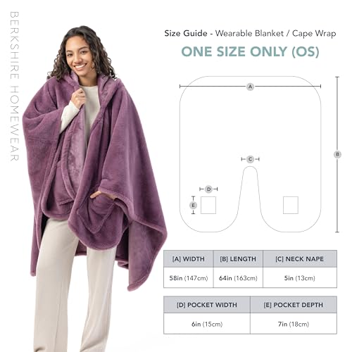 Berkshire Faux Fur Wearable Blanket, Cozy Reversible Loftmink Fleece Shawl with Hood & Side Pockets - color: Plum Smoke