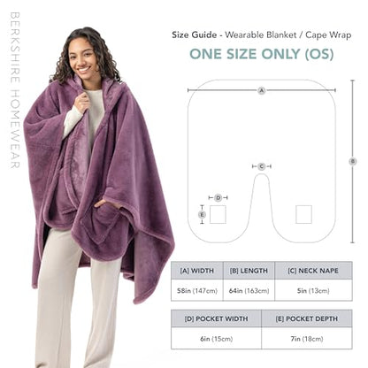 Berkshire Faux Fur Wearable Blanket, Cozy Reversible Loftmink Fleece Shawl with Hood & Side Pockets - color: Plum Smoke