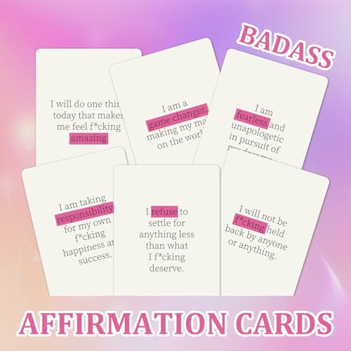 Badass Affirmation Cards for Women, 60 Unique Positive Daily Affirmation Cards Deck, Badass Affirmation Motivational Mindfulness Cards for Spiritual Self Care, Birthday Gifts for Women