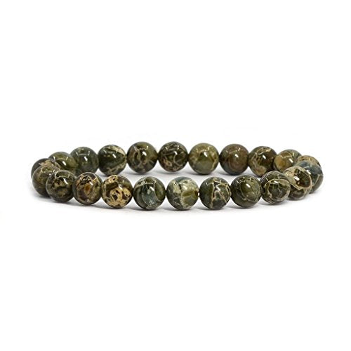 Amandastone Natural Gemstone 8mm Round Beads Stretch Bracelet 7 Inch - color: Camouflage Jasper