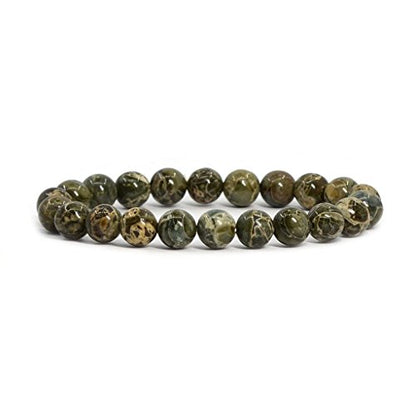 Amandastone Natural Gemstone 8mm Round Beads Stretch Bracelet 7 Inch - color: Camouflage Jasper