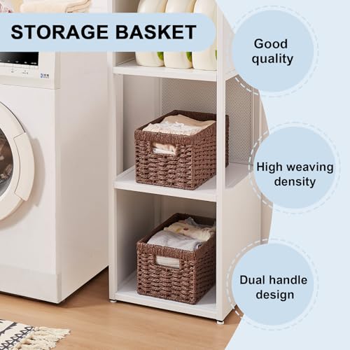 OIAHOMY Wicker Baskets, Paper Rope Storage Baskets for Organizing with Built-in Handles, 2 Packs-Brown