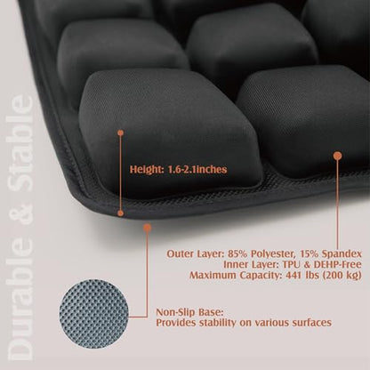 Inflatable Travel Seat Cushion with Built‑in Manual Pump, Adjustable Firmness & Compact Storage –Firm Support for Airplane, Car & Office Chairs, Large Generous Fit 18x16x2.1", Carry Bag Included