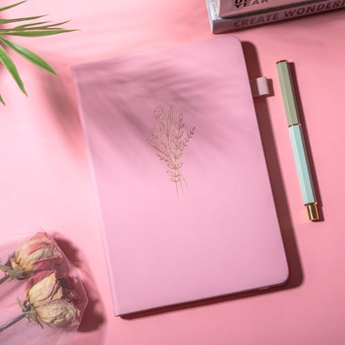 Lined Journal Notebook for Women Cute Leather Journals for Writing Aesthetic Floral Diary 192 Pages A5 Hardcover Journaling Notebooks with Pen Loop, 5.7 x 8.3 in, Pink - color: Lihgt Pink