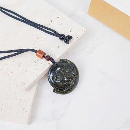 Crystal Pendant Necklaces Healing love Women's Men's choker Obsidian Tiger eye White Crystal Black Gold waterproof dainty Charm stackable statement Cute Stone necklace Unisex - style: Crystal pendant Golden Sunmoon