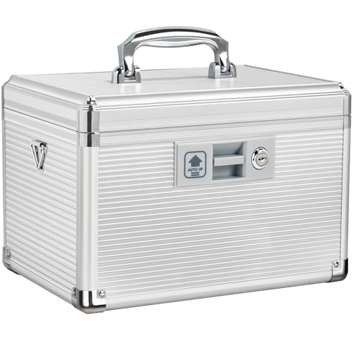 Medicine Lock Box with Key, Alluminum Alloy Box for Medication,First Aid Box with a Removeable Tray to Store Medicines & Pills for Home&Travel, Silver 12 * 7.68 * 7.87 Inch - color: Silver, size: Medium-12inch