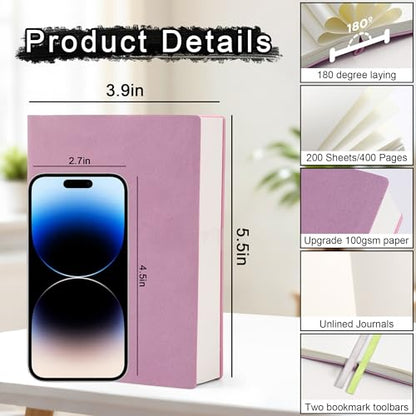 Thick Blank Journal Notebook 400Pages Sketch Book Blank Journal Unlined No Lines Soft Leather A6 (3.9 × 5.5) Journal Leather Notepad Drawing Book Memo Writing Sketch Pad Diary Notebook - color: Taro Purple-400 Page