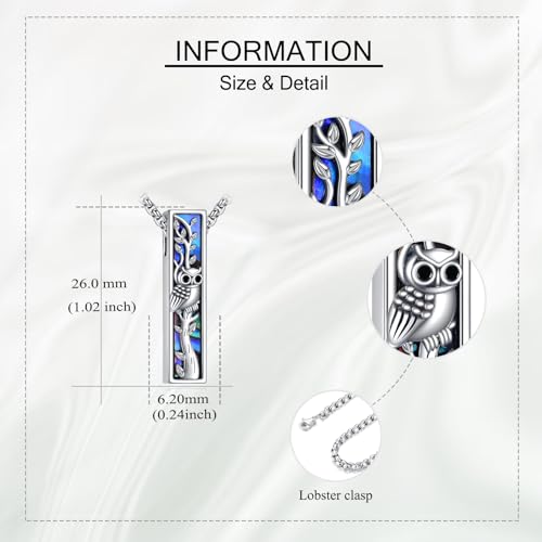 Cremation Urn Necklaces for Ashes Sterling Silver 3D Vertical Bar Memorial Pendant for Loved Ones Keepsake Cremation Jewelry Gifts for Women Men - style: Owl&Tree of Life