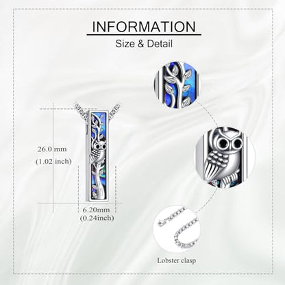 Cremation Urn Necklaces for Ashes Sterling Silver 3D Vertical Bar Memorial Pendant for Loved Ones Keepsake Cremation Jewelry Gifts for Women Men - style: Owl&Tree of Life