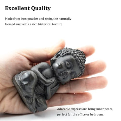 Small Buddha Statue, 3.5“ Zen Sculpture for Home Decor, Indoor Small Buddha Figurines for Home Feng Shui Decor(Cast Iron-Praying)