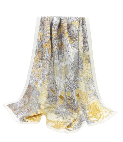 ANDANTINO 100% Pure Mulberry Silk Scarf 35" Large Square Lightweight Headscarf –Women’s Hair Wraps-With Gift Packed - color: Forest-creamy White
