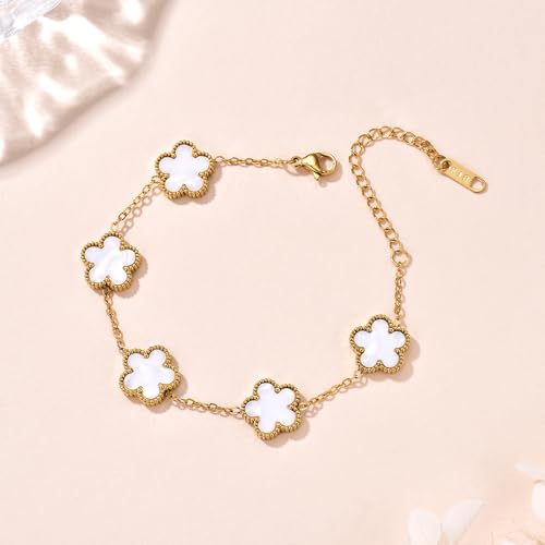FLY FEI 18K Gold-Plated Four Leaf Clover Bracelet for Women,Adjustable lucky Bracelet Set Jewelry Gift-Hypoallergenic Charm for Birthdays, Wellness & Daily Wear - color: style03-Black+White(2pcs)