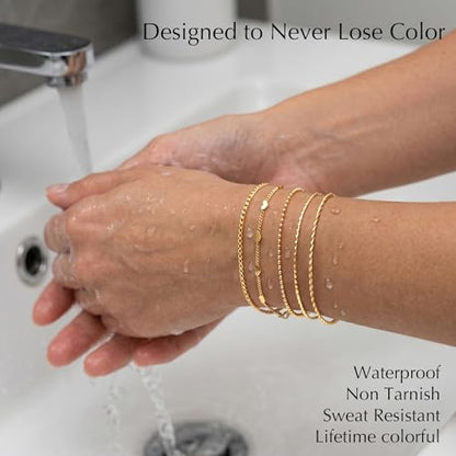 Dainty Gold Bracelet for Women Stack, Thin Bracelets Stackable Set with Bangle Cuff, Box, Herringbone, Paperclip, Figaro, Sparkling Link Chains Waterproof, Simple Jewelry Gifts for Women Non Tarnish - color: Gold-cuban/cuff/heart/beaded/twisted/rope