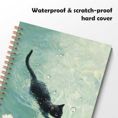 ROXMART Whimsical Funny Black Cat Spiral Notebook Journal, Cat Lover Mom Lady Owner Gifts, Cute Black Kitty Kitten in Water Lily Pond Hardcover Notebook Journal, 5.5x8.3 Inch - color: Style05