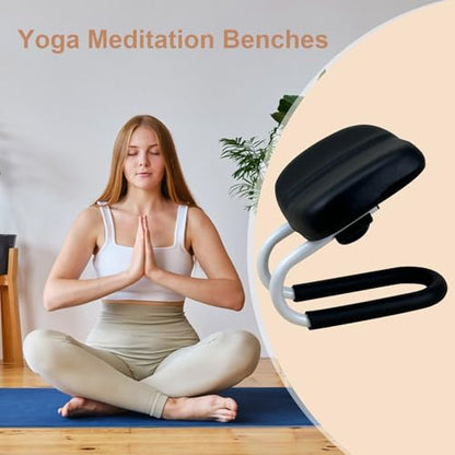 Prayer Bench – Foldable Meditation Chair, Yoga Kneeling Stool | Soft Sponge Cushion Seat, Non Slip Leg Sleeves, Compact Wooden for Praying, Home Studio, Quiet Reflection and Spiritual Focus